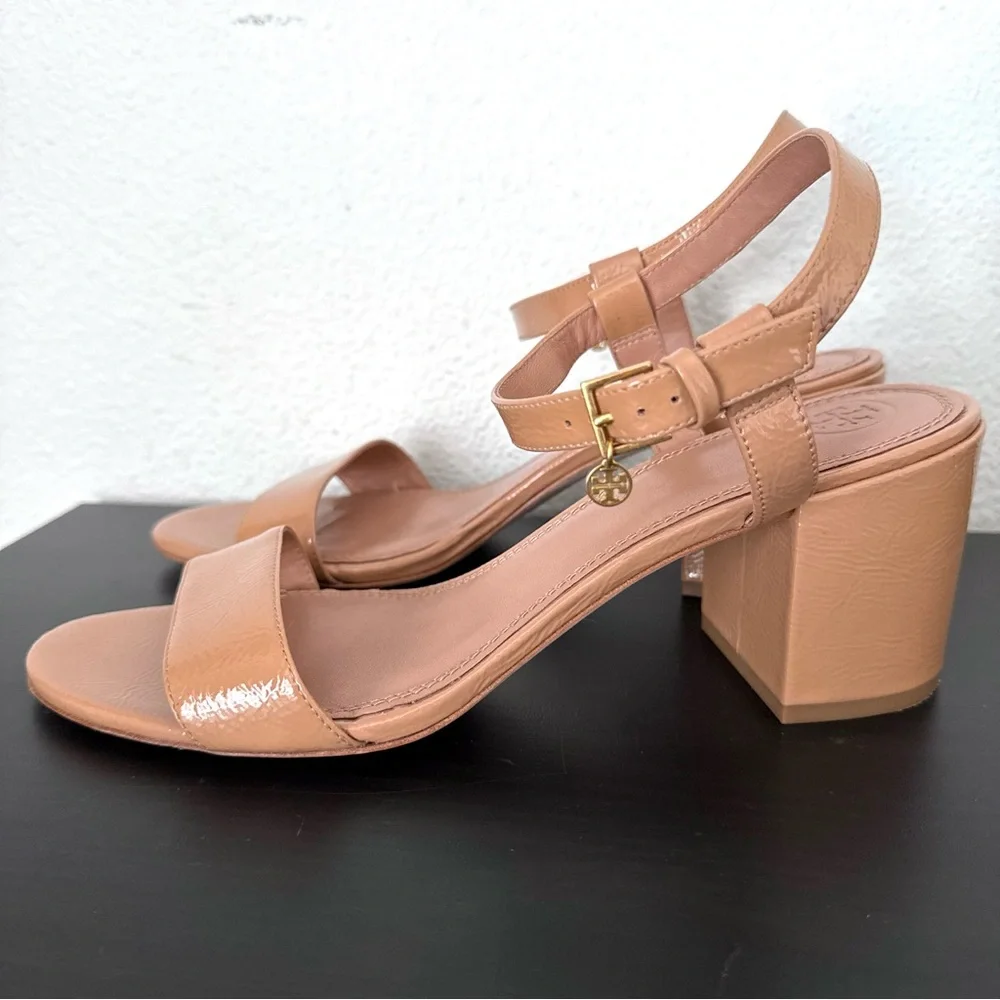 Tory Burch Women's Laurel Patent Leather Ankle Strap Sandals Block Heel